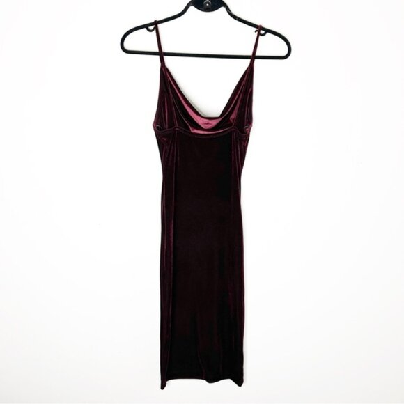 LULU's Women’s Avion Mini Slip Dress Velvet Cowl Neck Maroon Burgundy bodycon XS - Picture 9 of 16